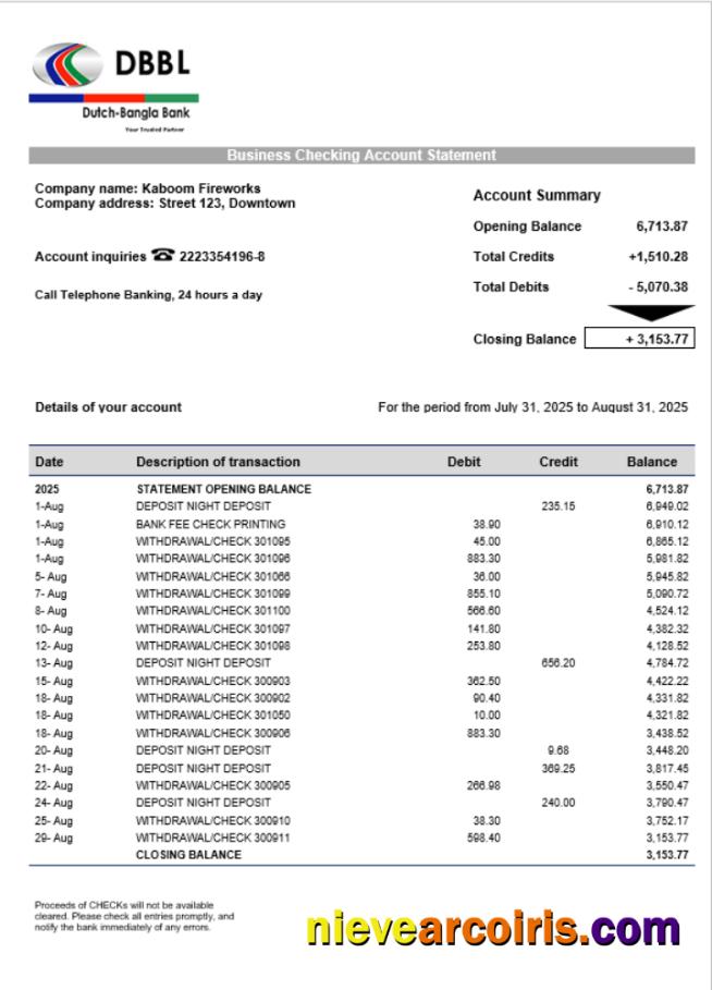 Dutch-Bangla corporate checking account statement
